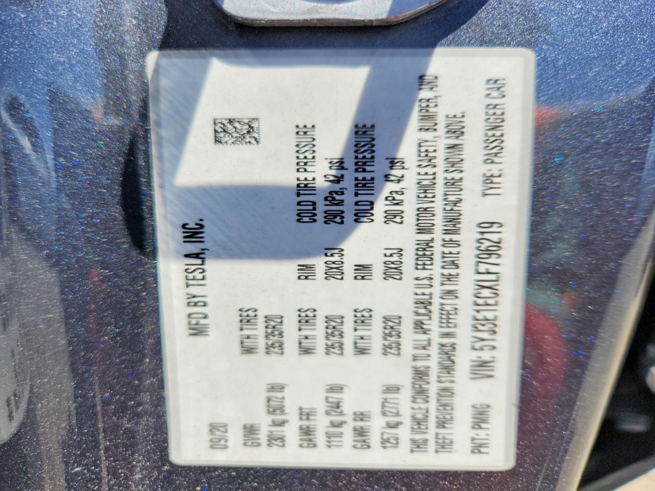 2020 TESLA MODEL 3