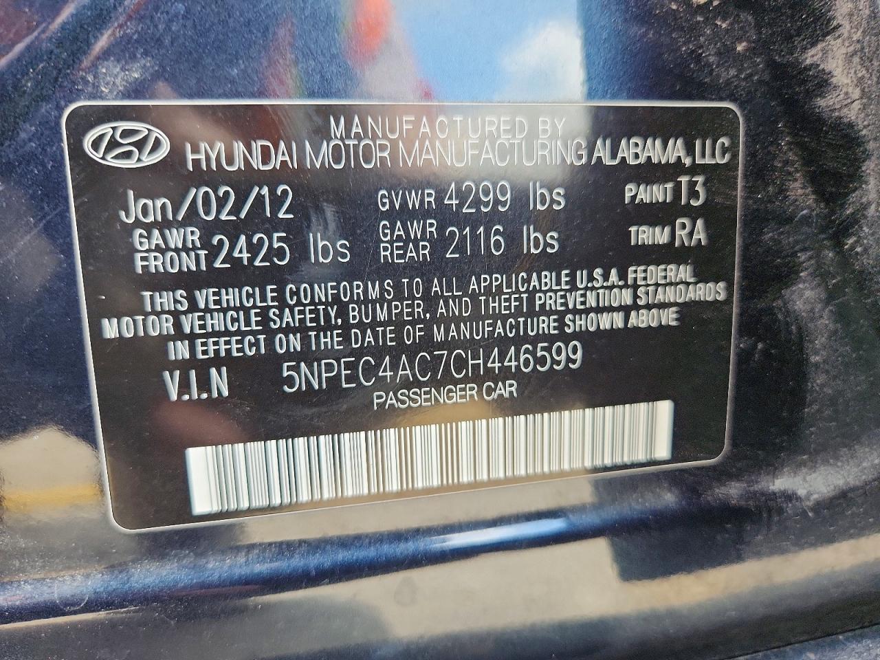 2012 HYUNDAI SONATA