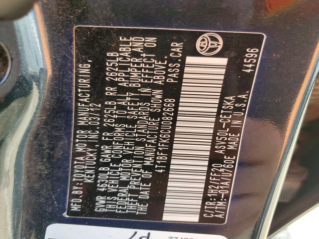 2012 TOYOTA CAMRY
