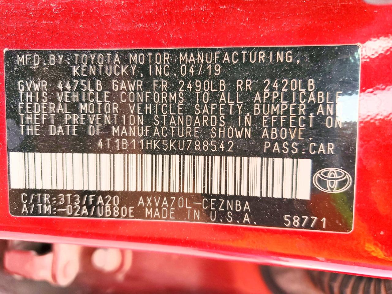 2019 TOYOTA CAMRY