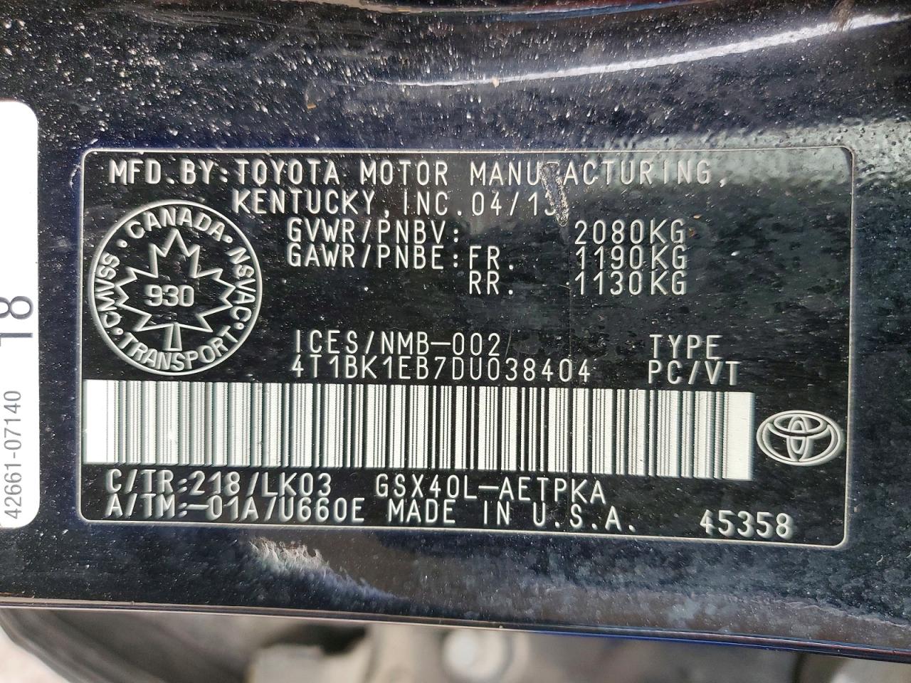 2013 TOYOTA AVALON
