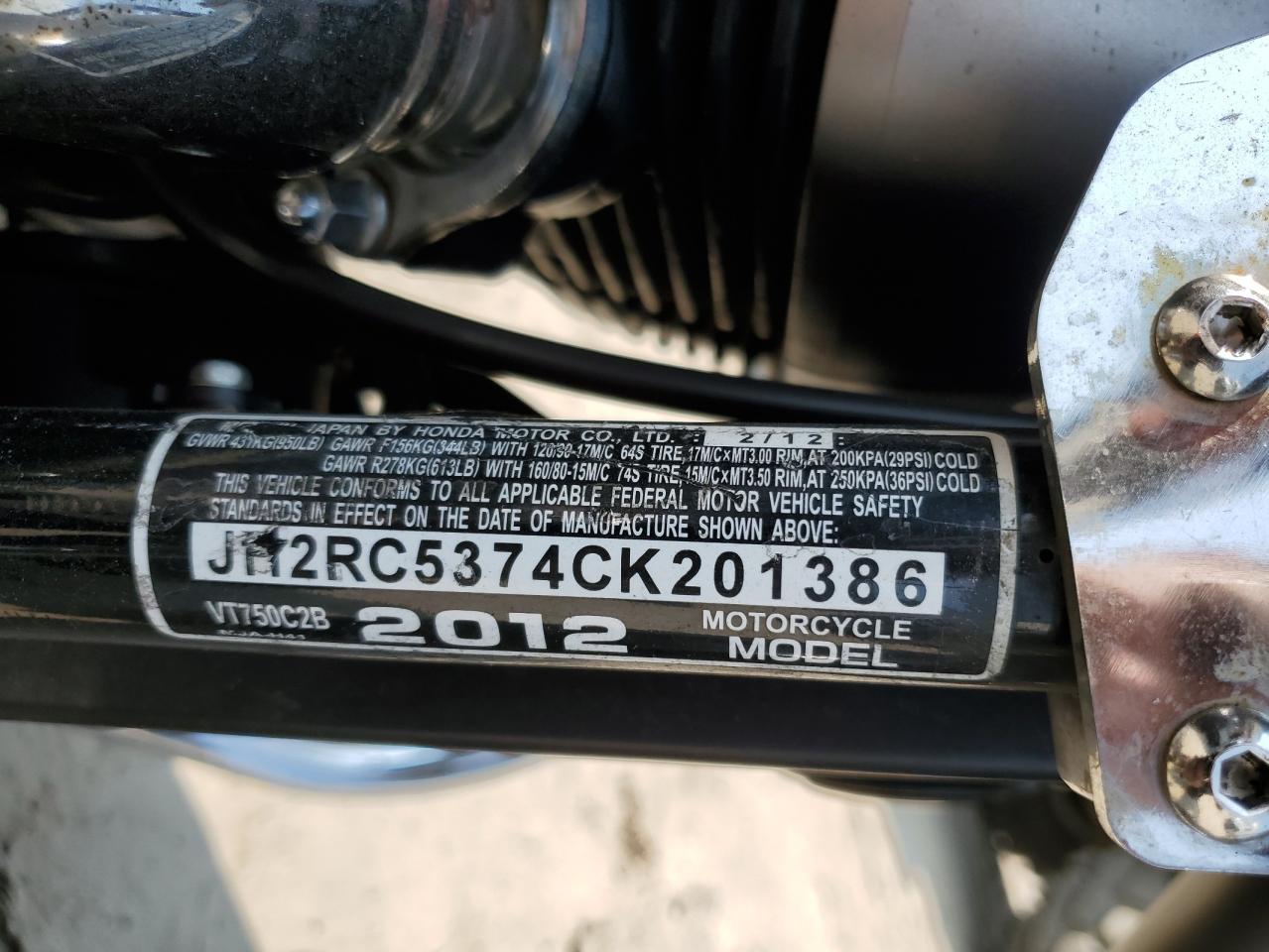 2012 HONDA VT CYCLE