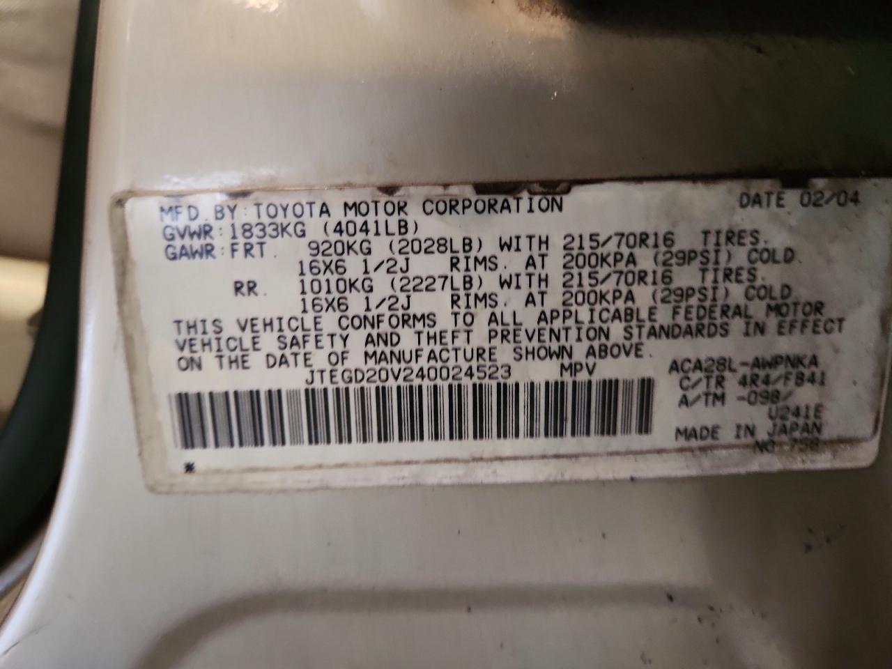 2004 TOYOTA RAV4 BASE