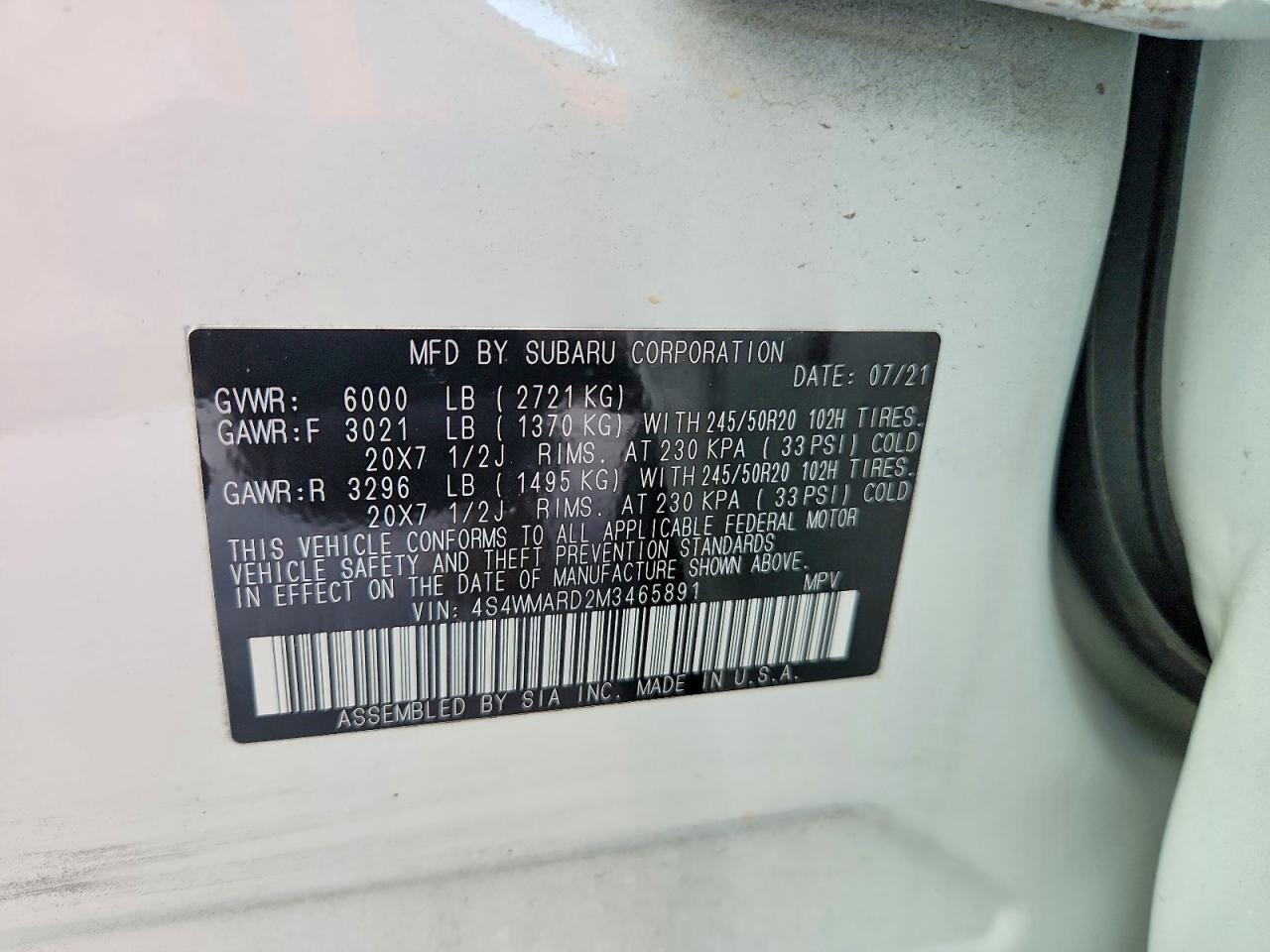 2021 SUBARU ASCENT