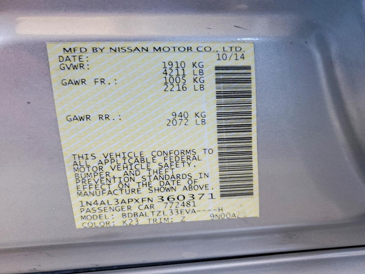 2015 NISSAN ALTIMA