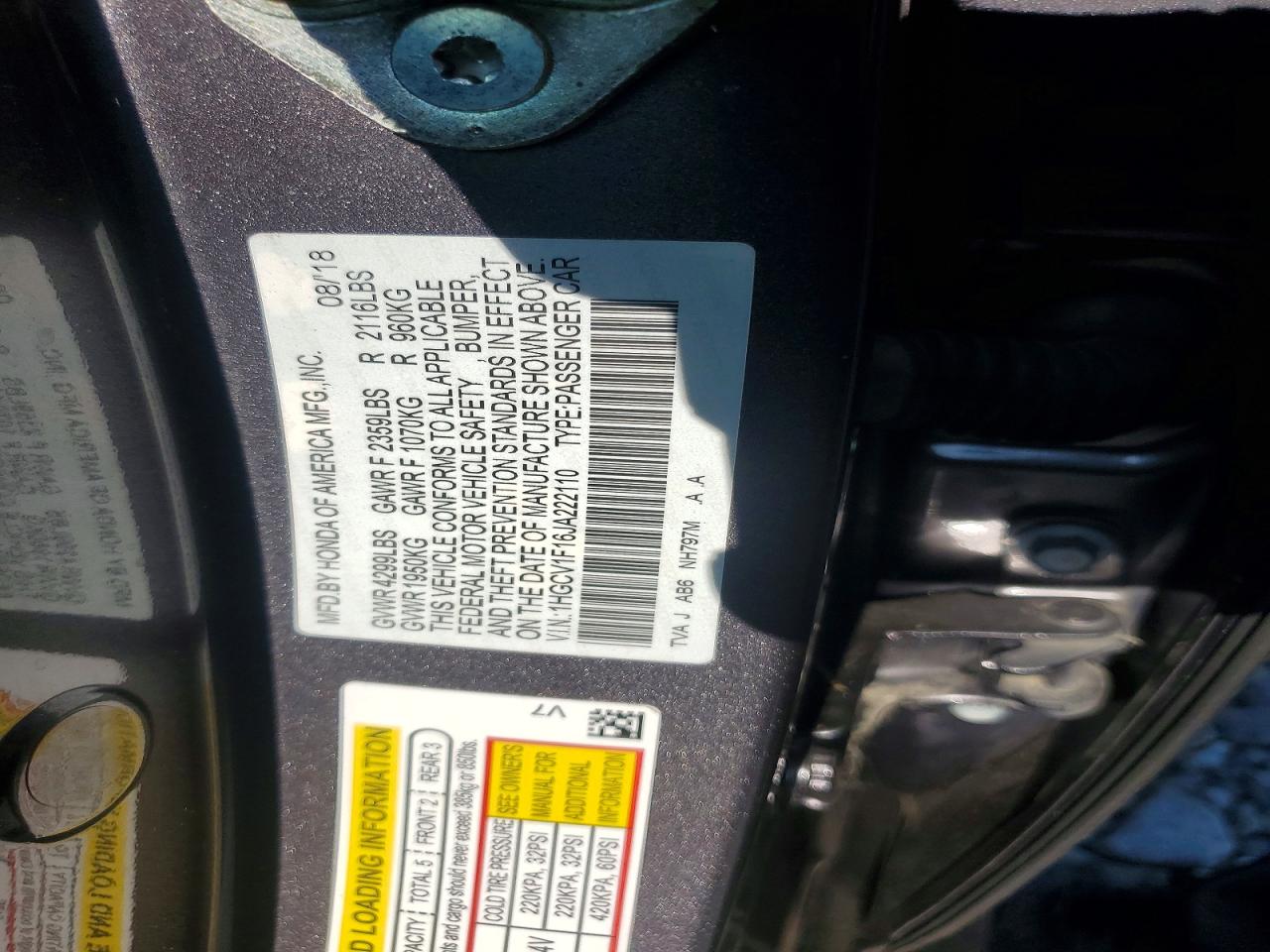 2018 HONDA ACCORD
