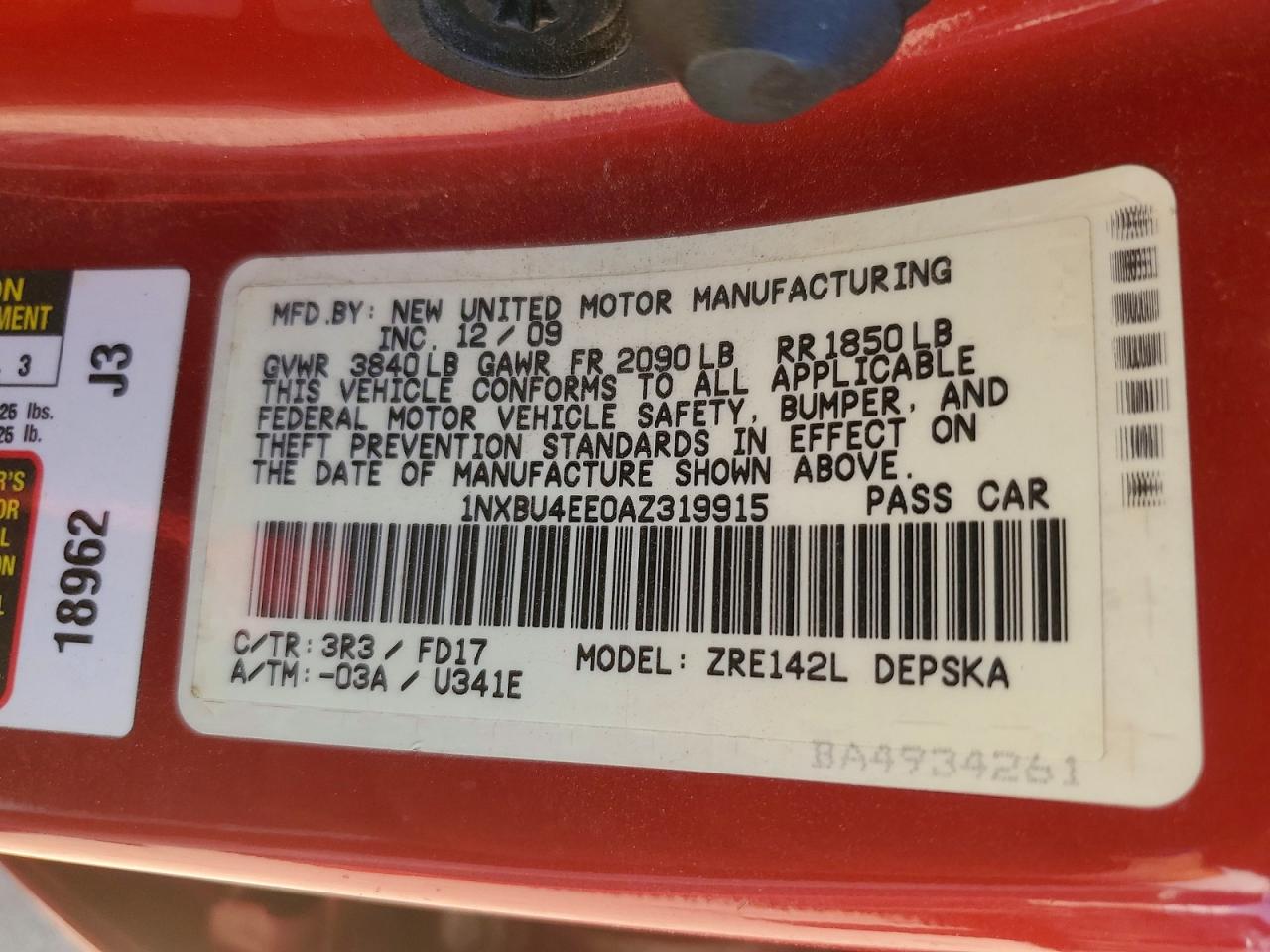 2010 TOYOTA COROLLA