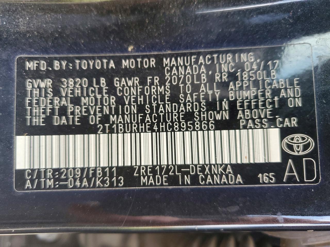 2017 TOYOTA COROLLA