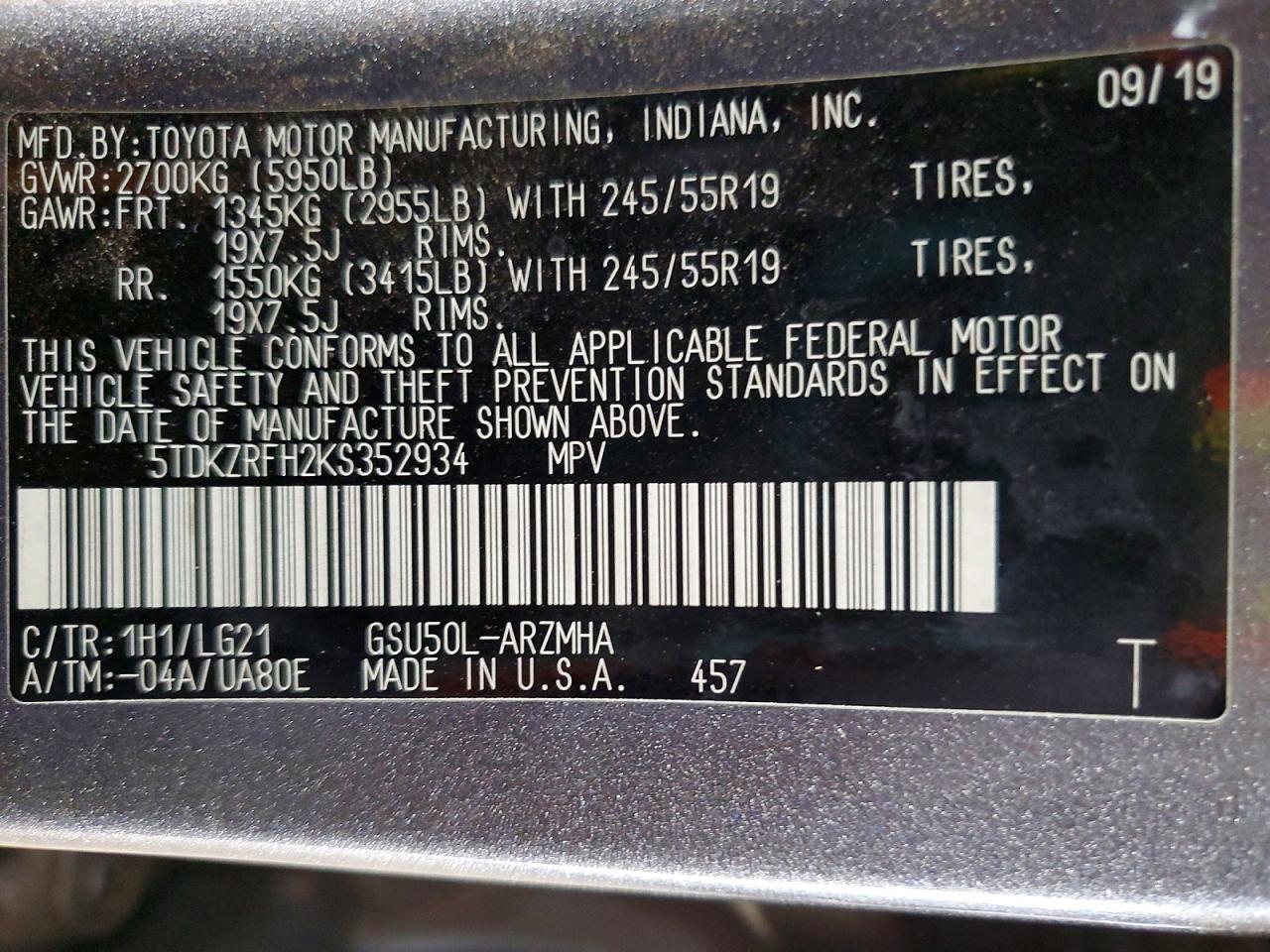 2019 TOYOTA HIGHLANDER