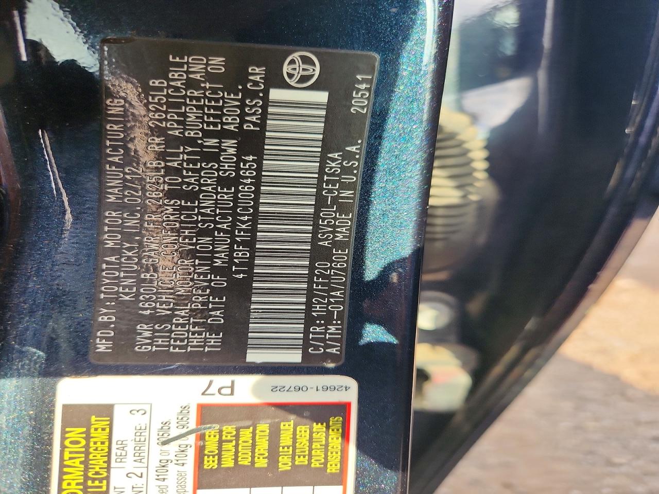2012 TOYOTA CAMRY