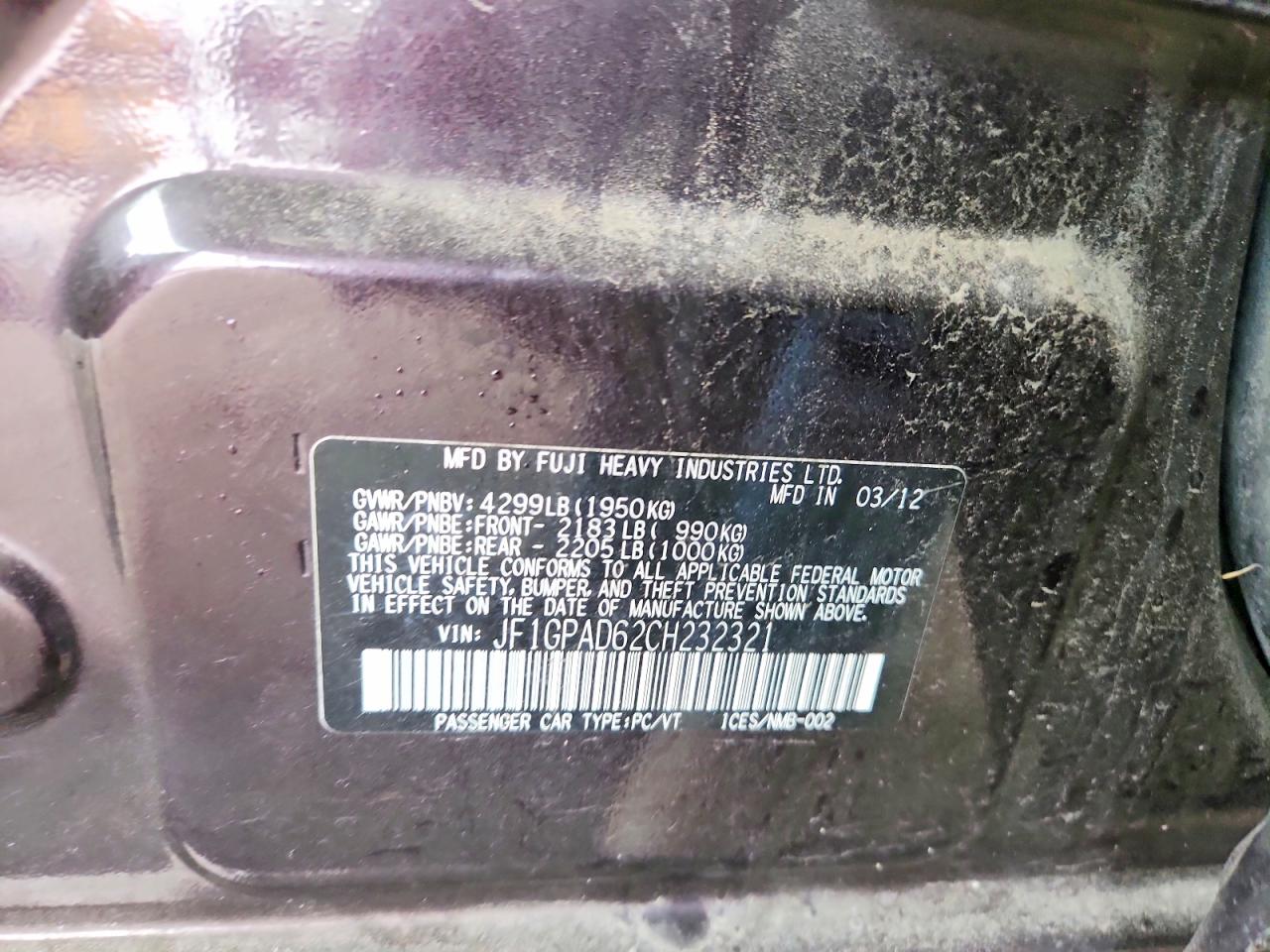 2012 SUBARU IMPREZA