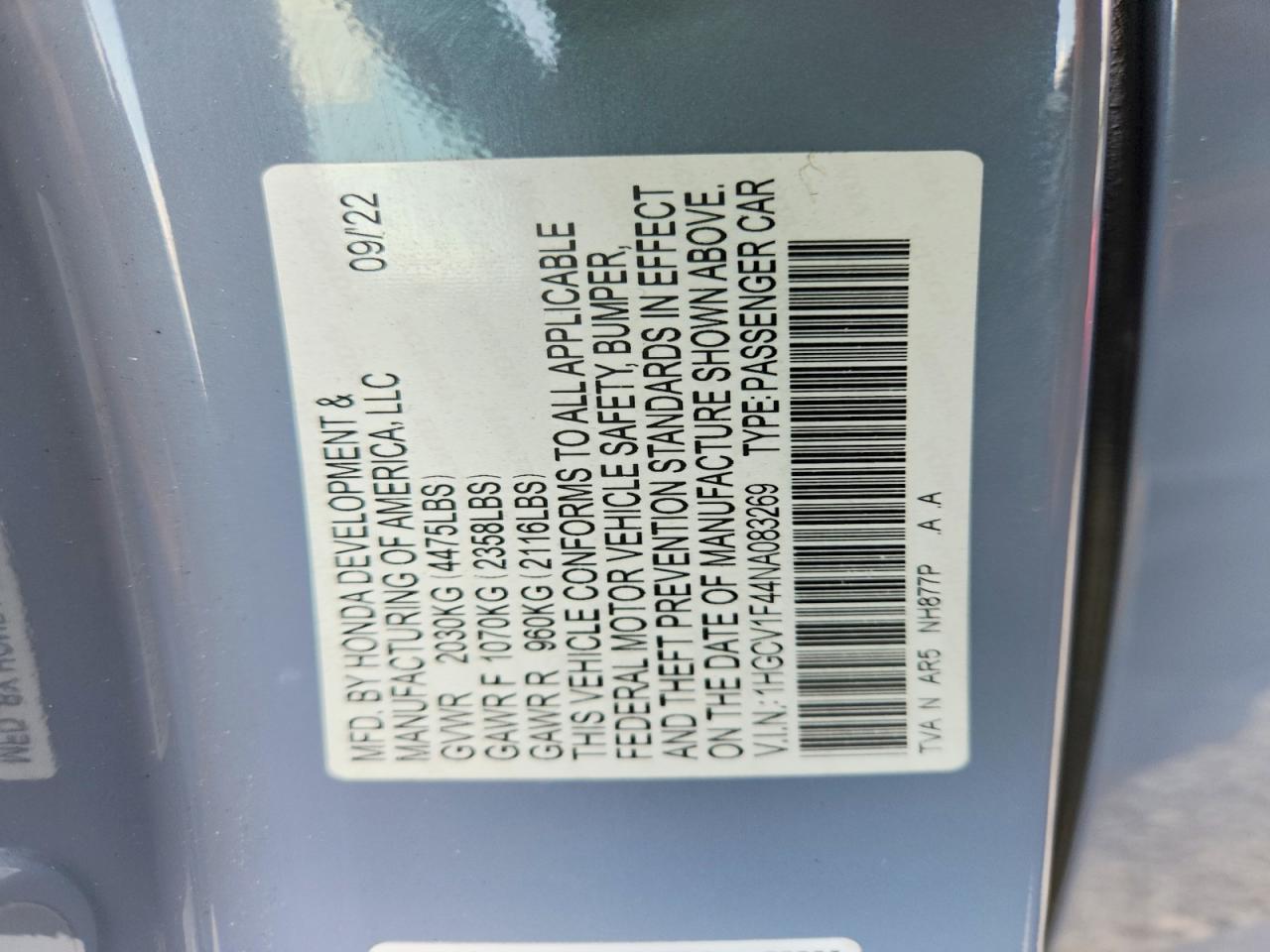 2022 HONDA ACCORD