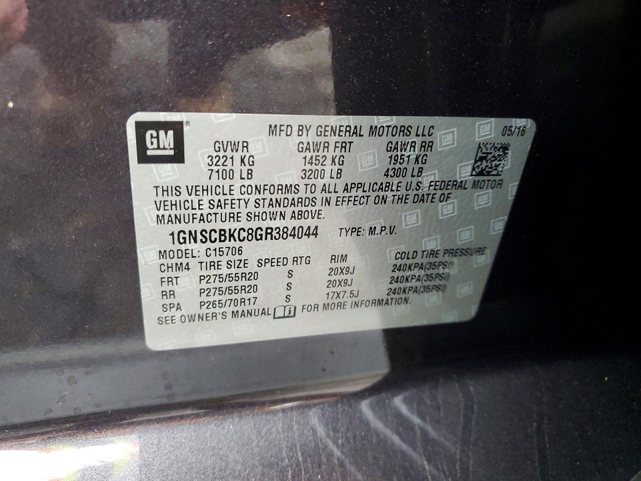 2016 CHEVROLET TAHOE