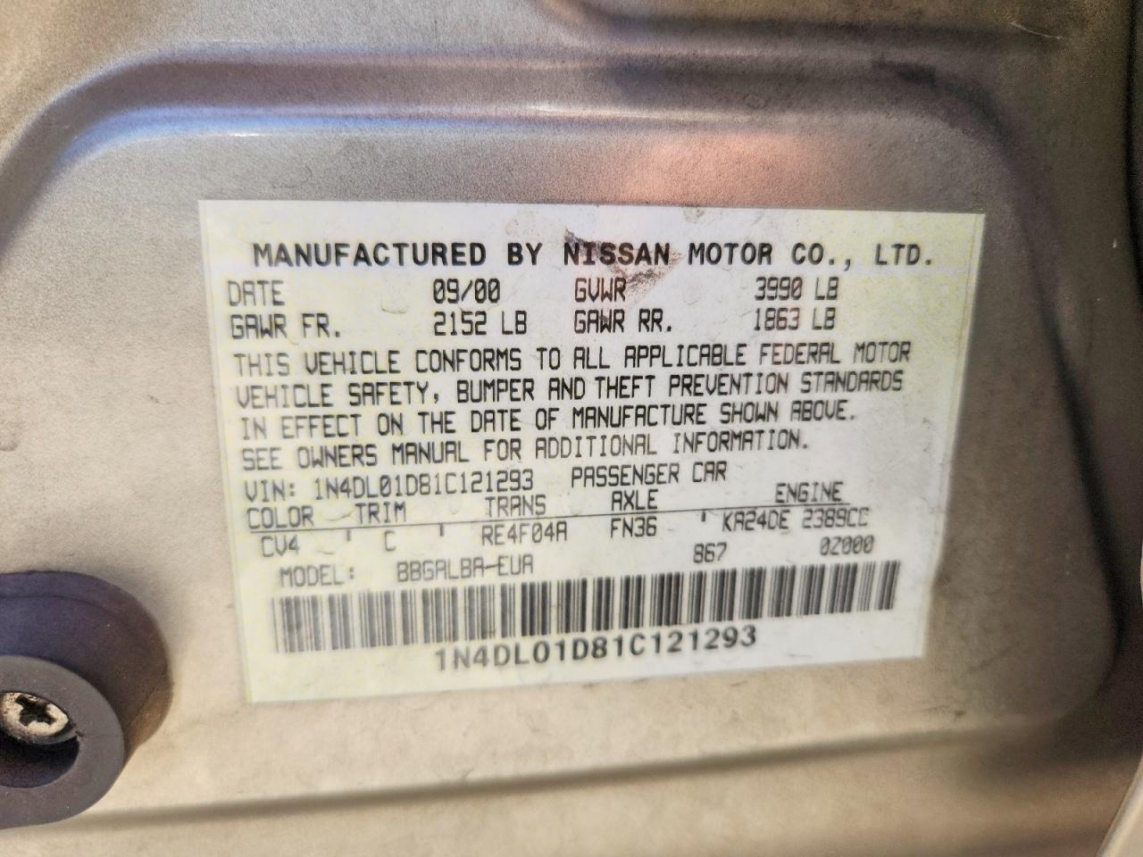 2001 NISSAN ALTIMA