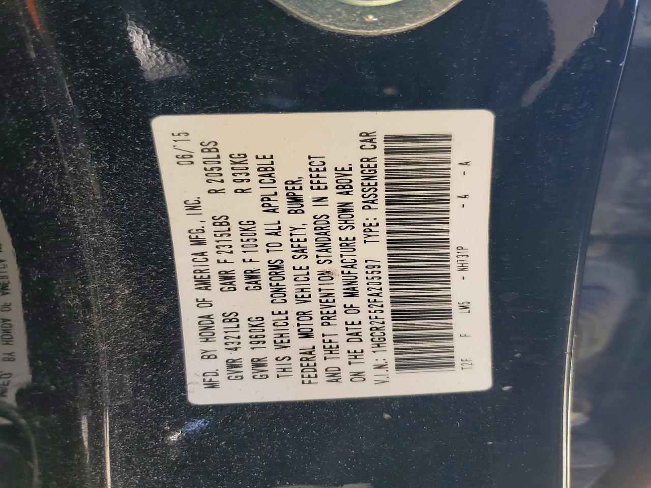 2015 HONDA ACCORD
