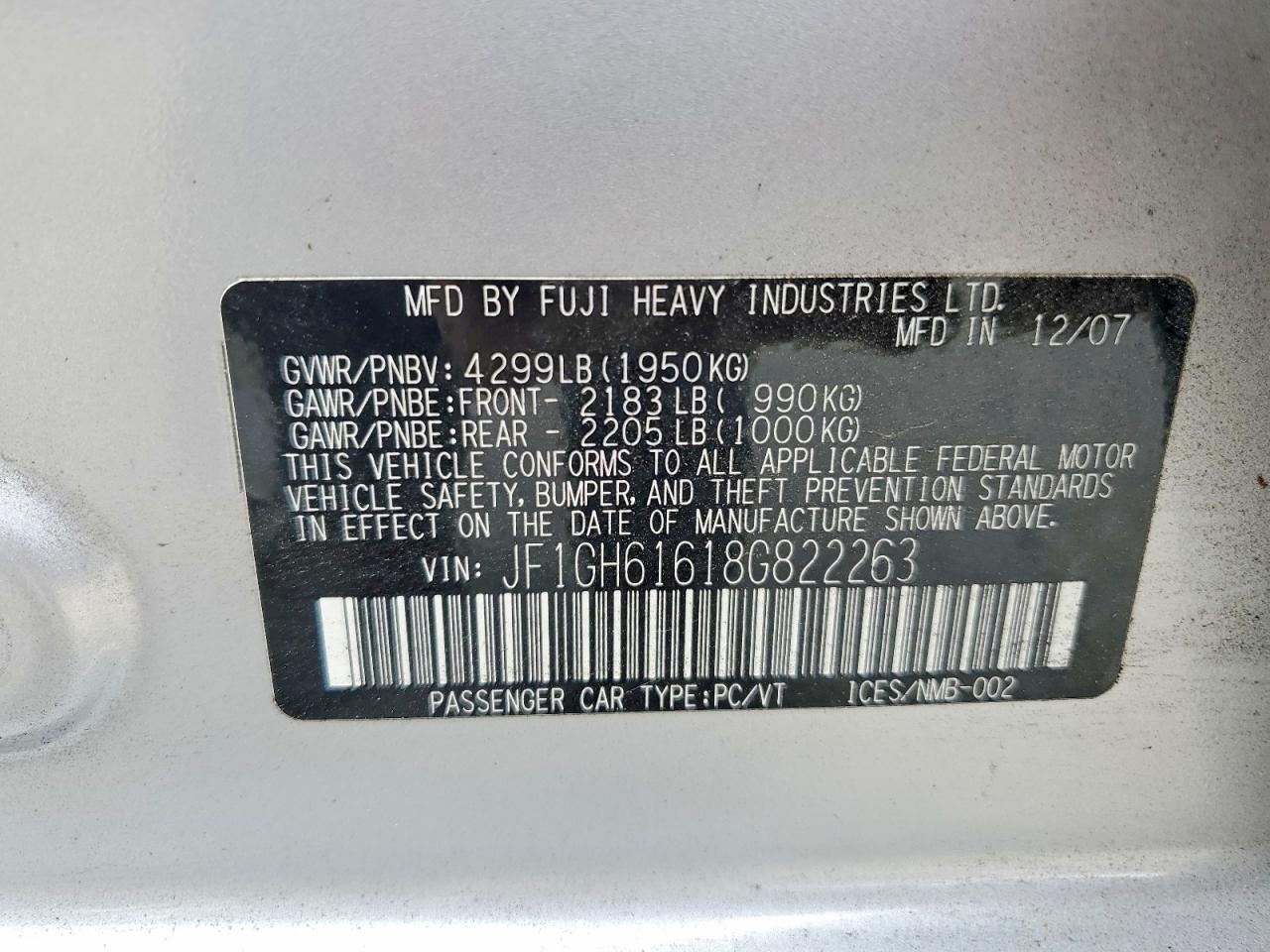 2008 SUBARU IMPREZA