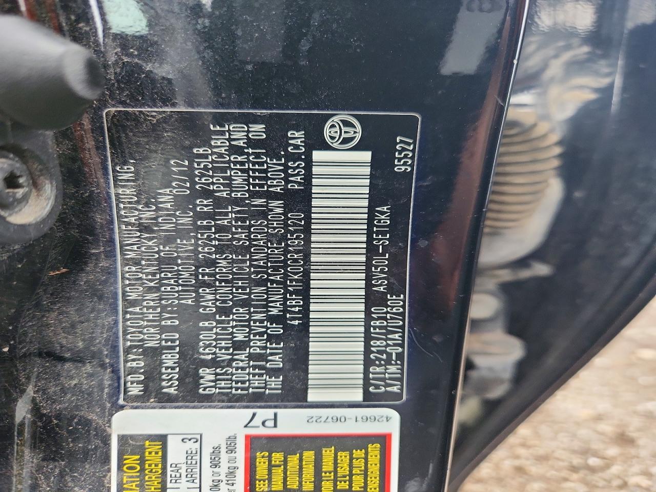 2012 TOYOTA CAMRY