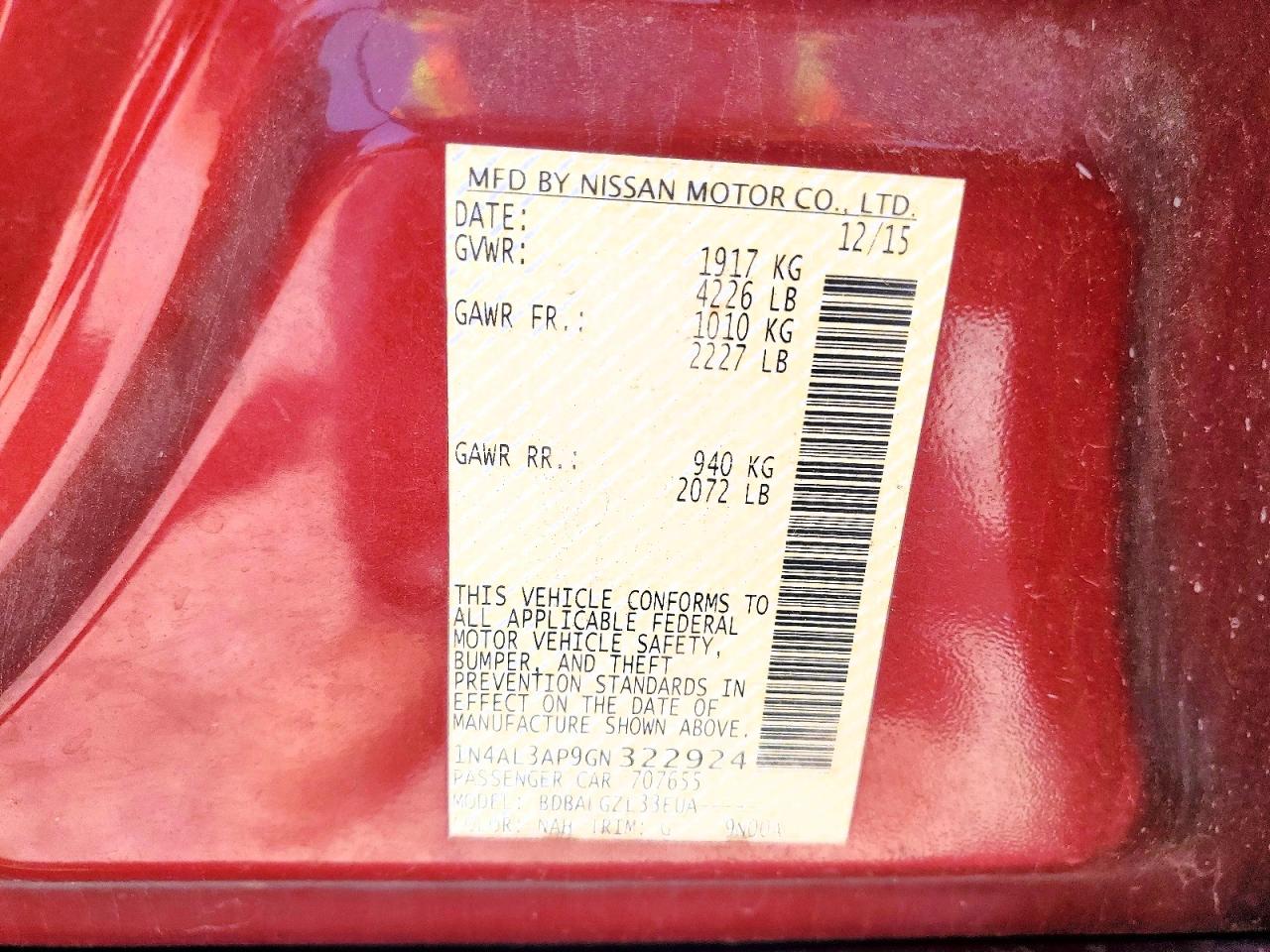 2016 NISSAN ALTIMA