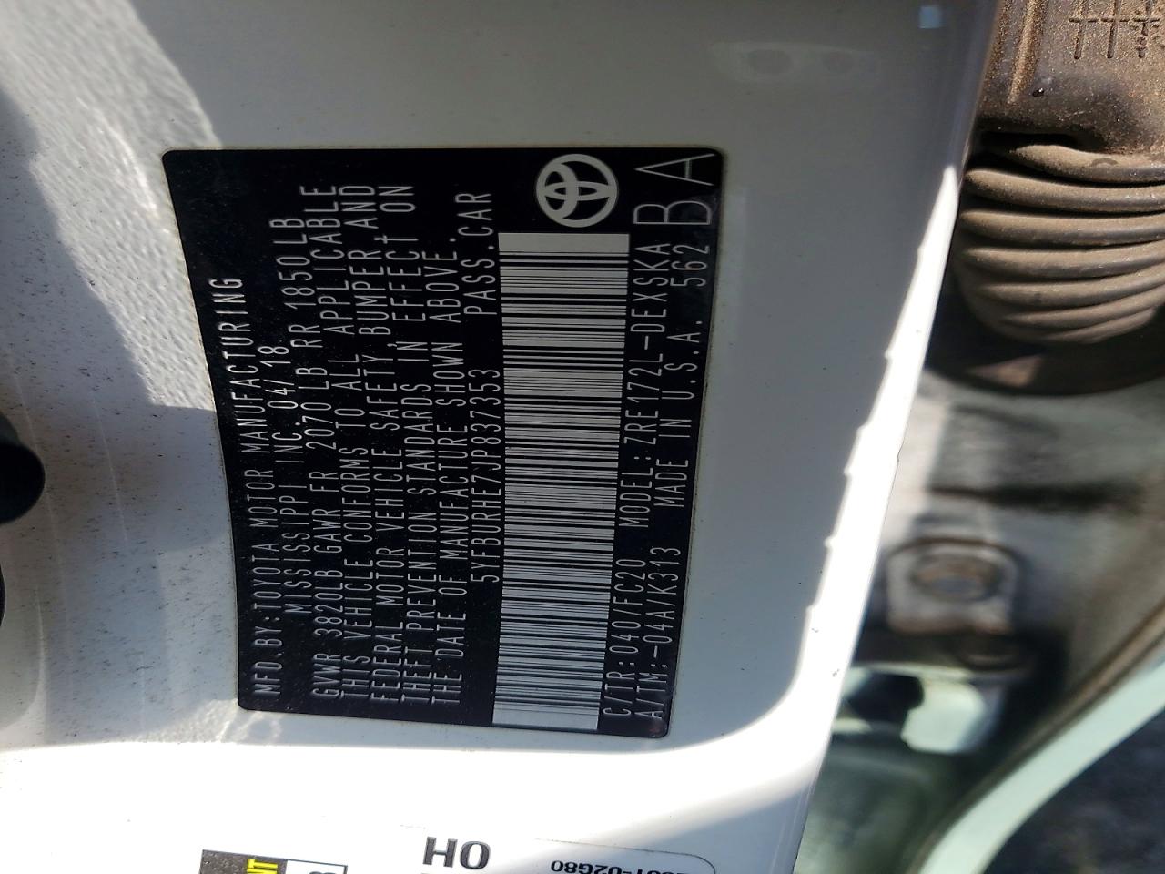 2018 TOYOTA COROLLA