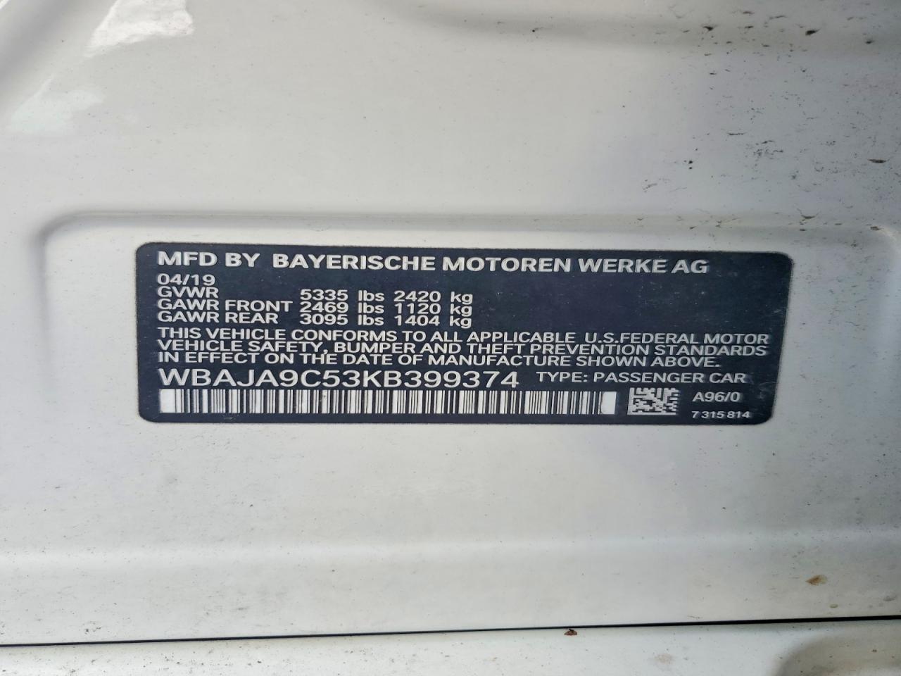 2019 BMW 5 SERIES
