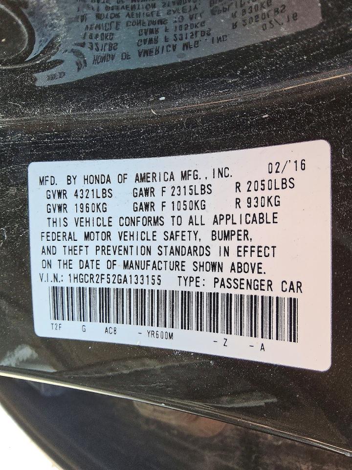 2016 HONDA ACCORD