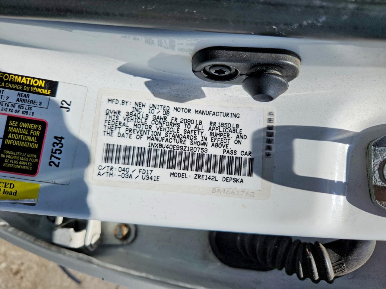 2009 TOYOTA COROLLA