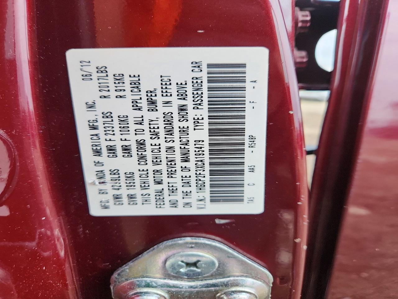 2012 HONDA ACCORD