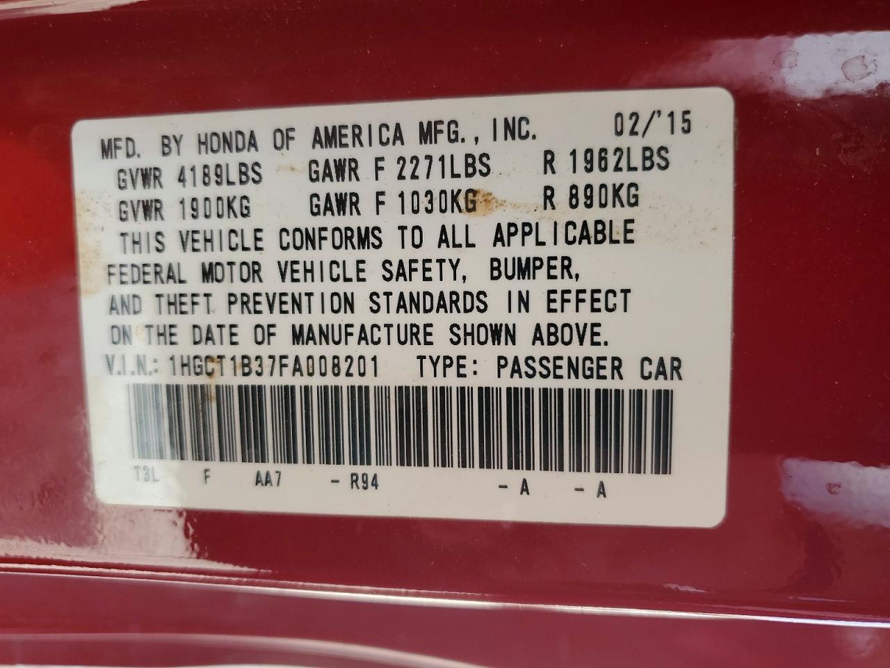 2015 HONDA ACCORD