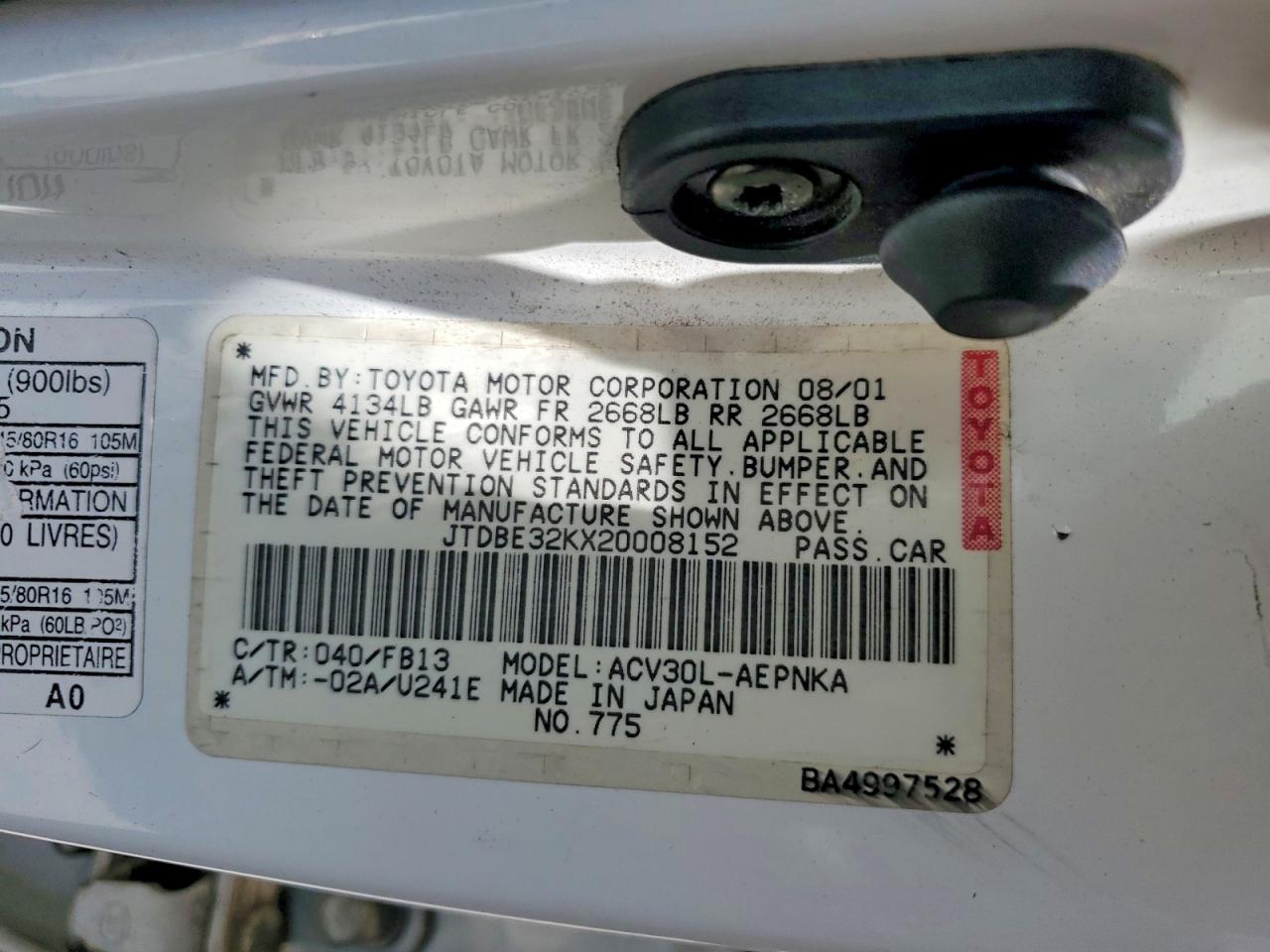 2002 TOYOTA CAMRY