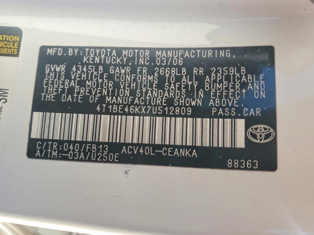 2007 TOYOTA CAMRY