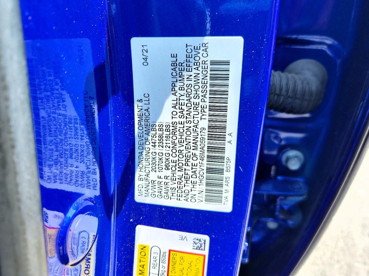 2021 HONDA ACCORD