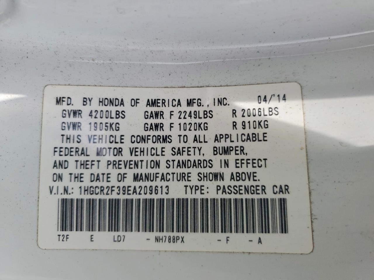 2014 HONDA ACCORD