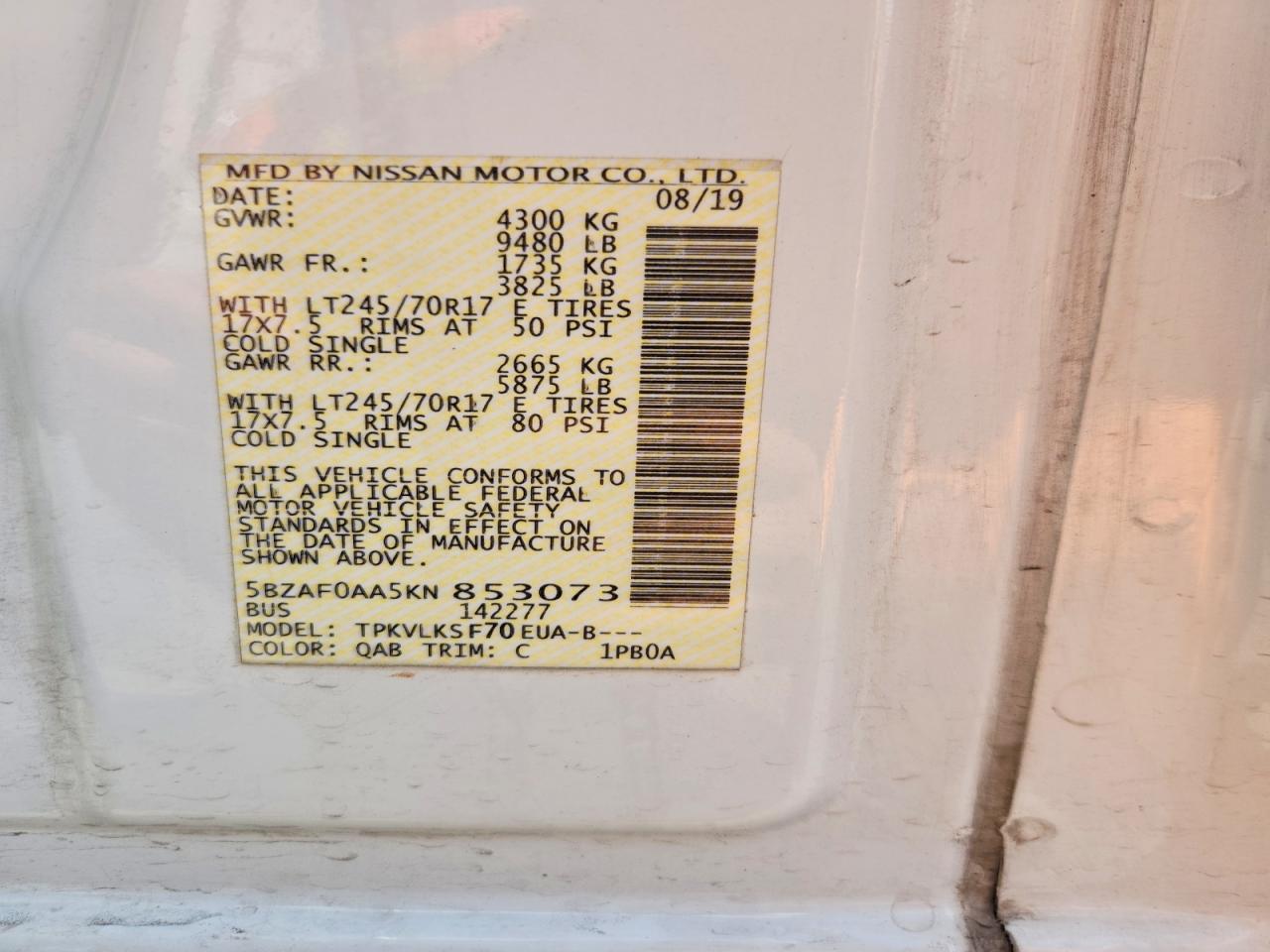 2019 NISSAN NV 3500 HD