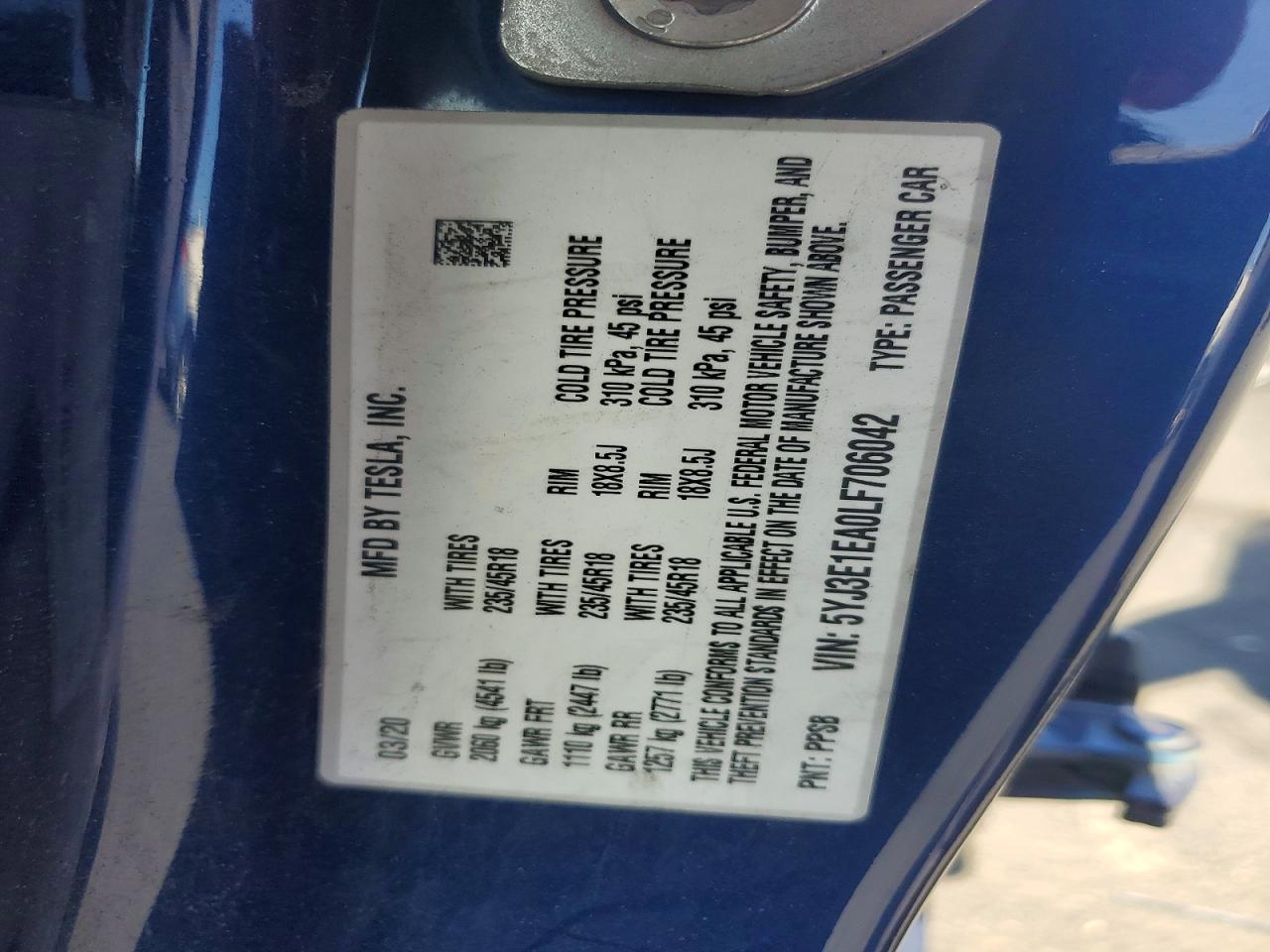 2020 TESLA MODEL 3