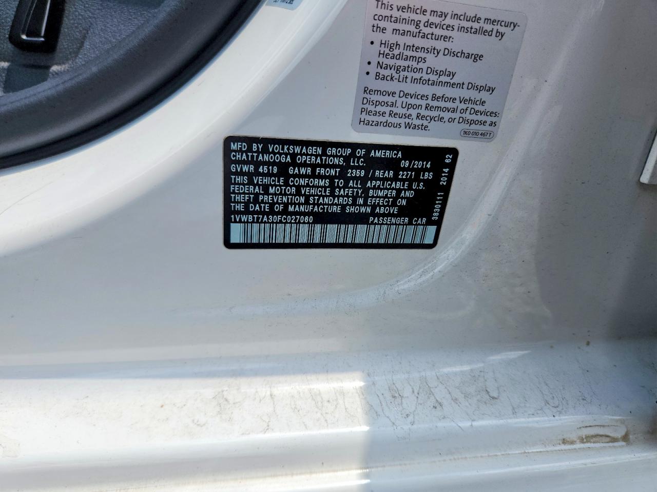 2015 VOLKSWAGEN PASSAT