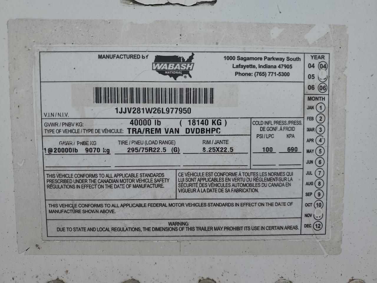 2006 WABASH DRY VAN TR
