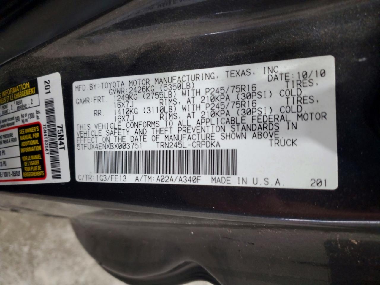 2011 TOYOTA TACOMA