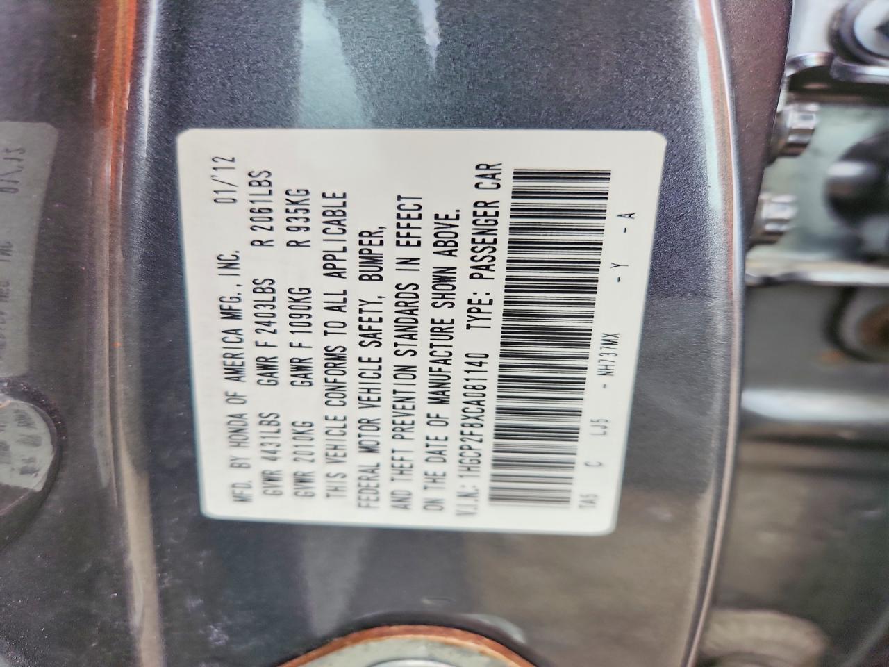 2012 HONDA ACCORD