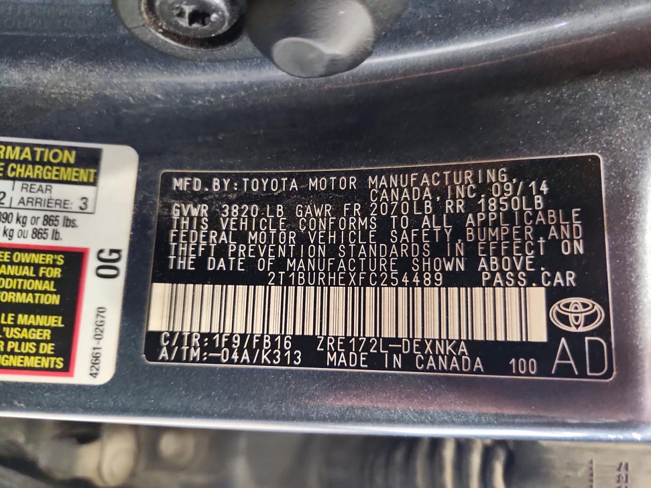 2015 TOYOTA COROLLA