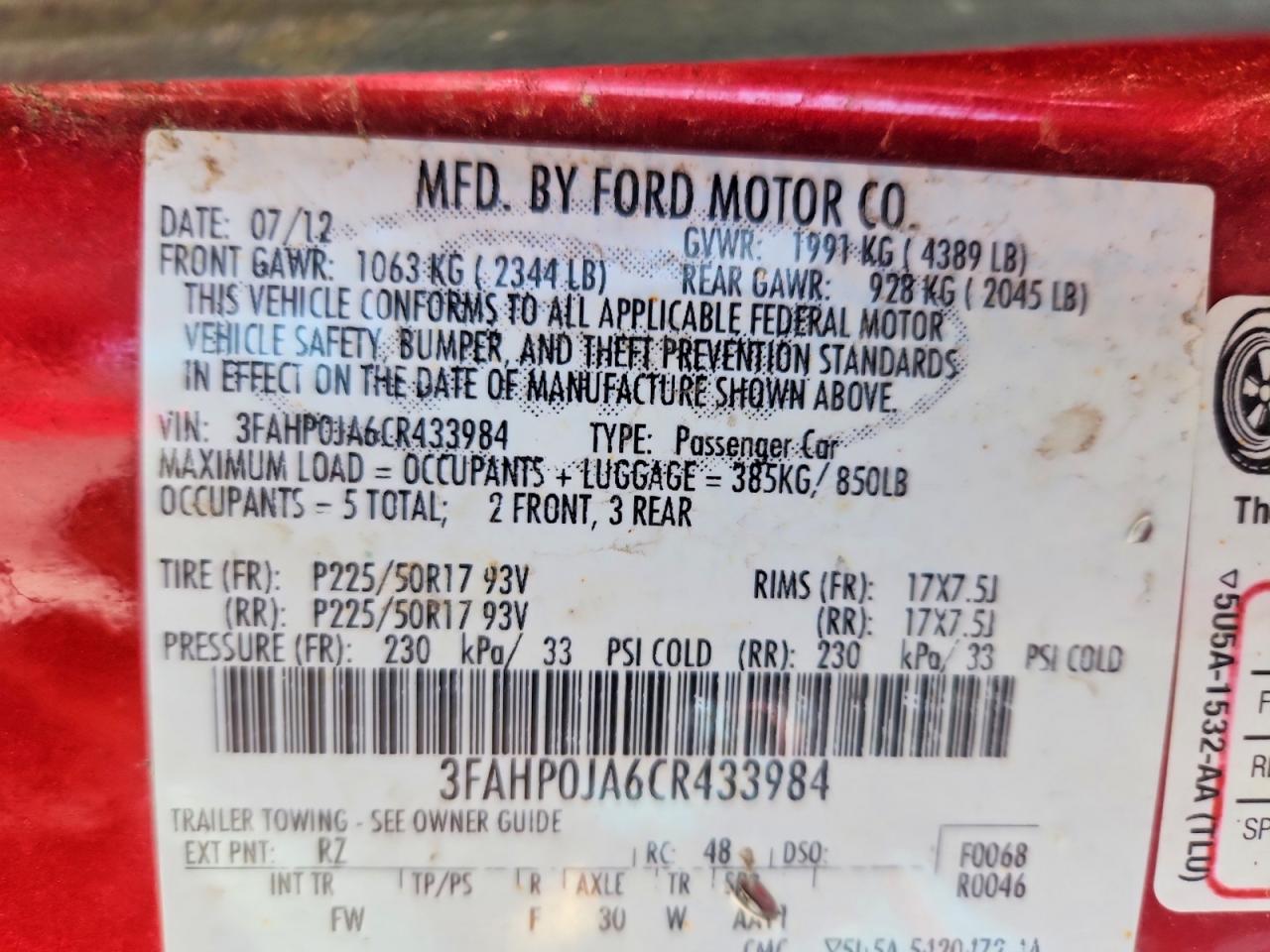 2012 FORD FUSION