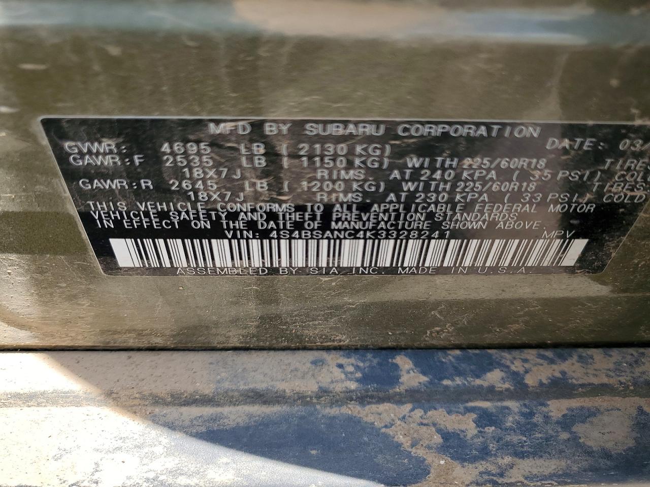 2019 SUBARU OUTBACK