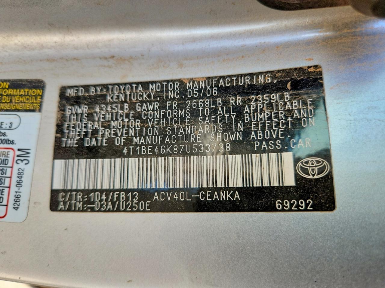 2007 TOYOTA CAMRY