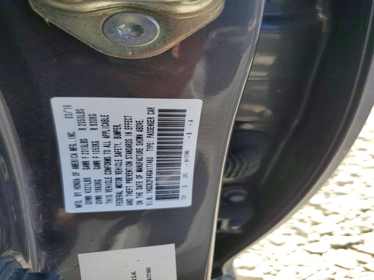 2016 HONDA ACCORD