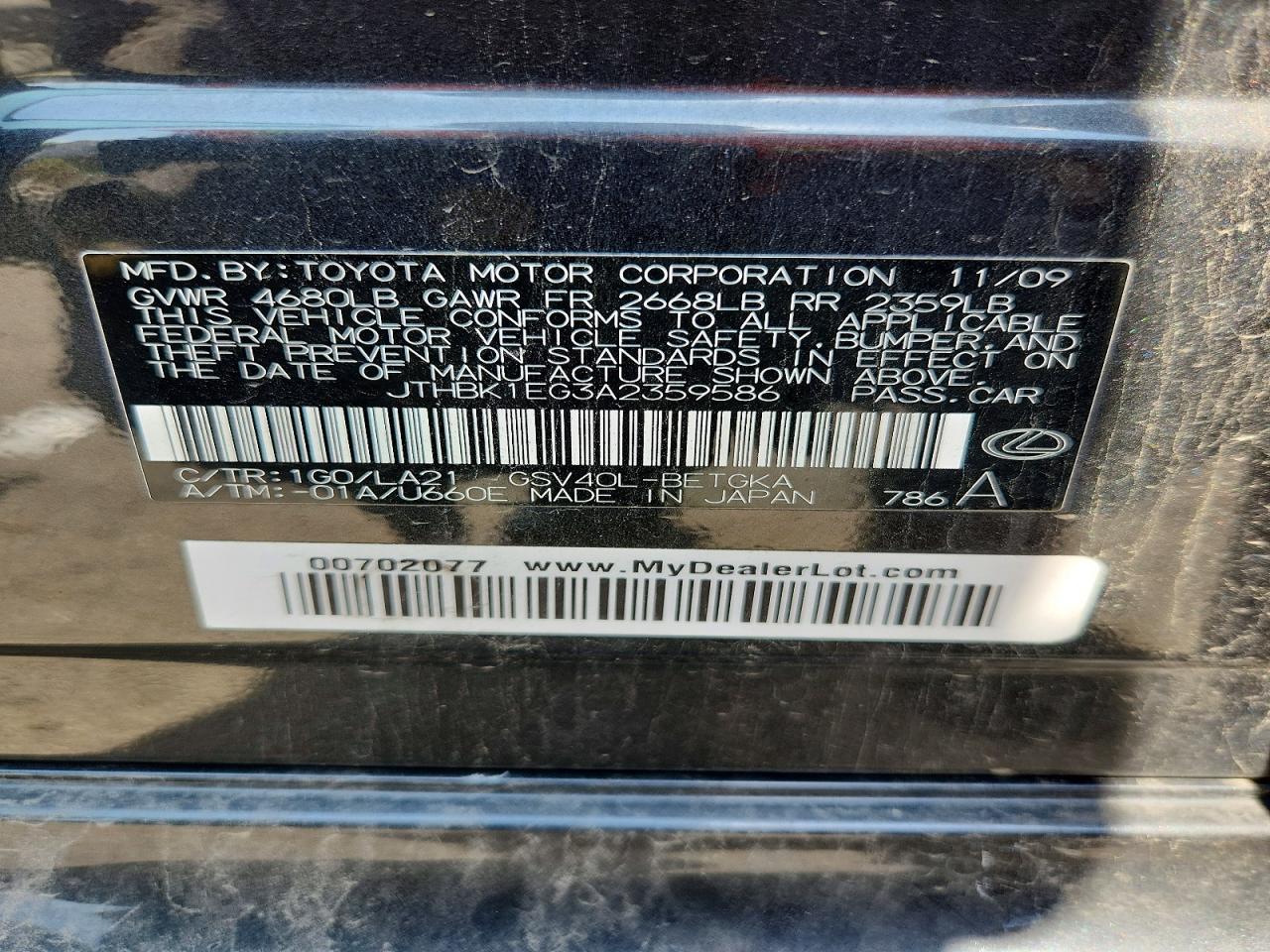 2010 LEXUS ES350
