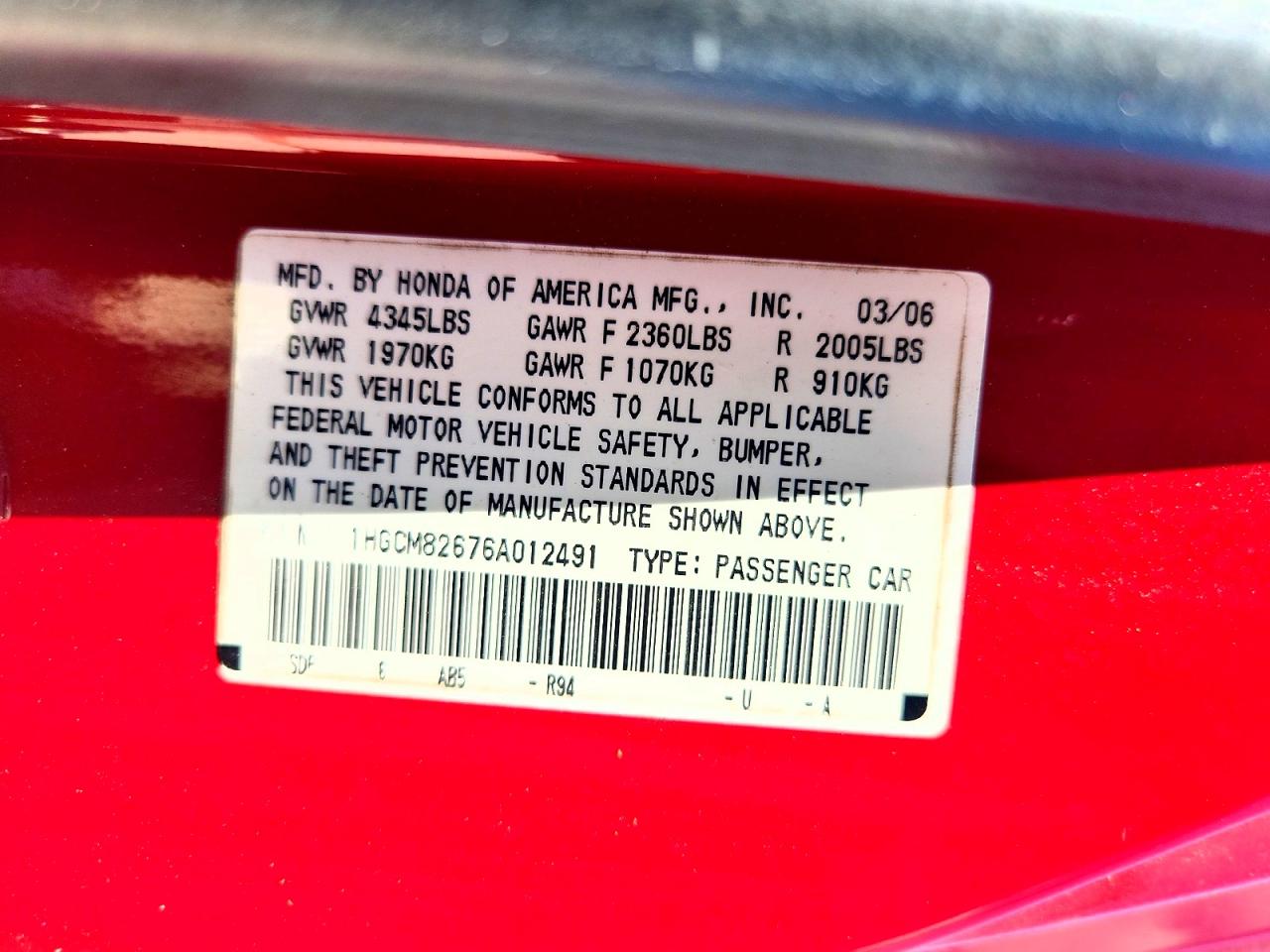 2006 HONDA ACCORD
