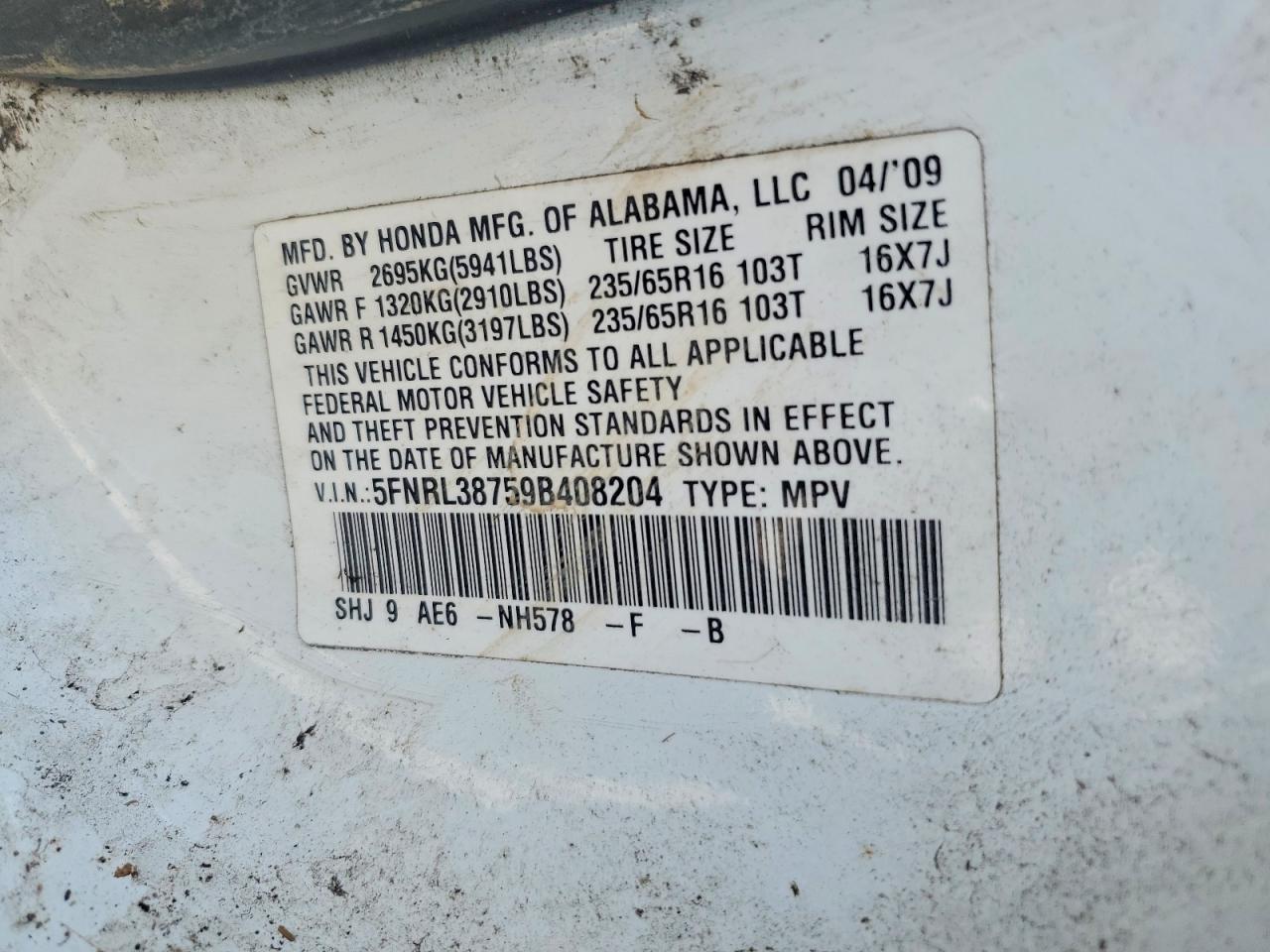 2009 HONDA ODYSSEY