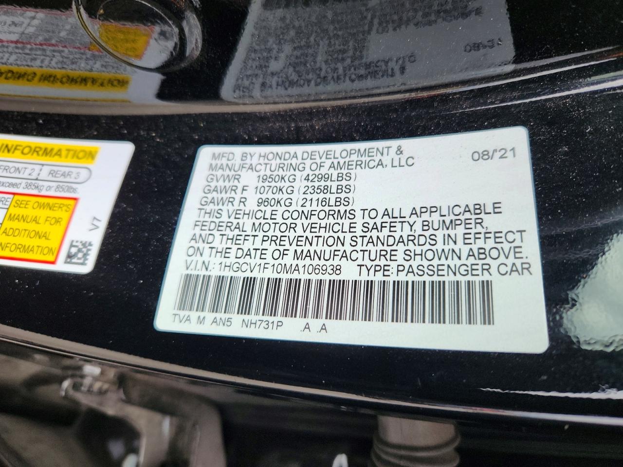 2021 HONDA ACCORD
