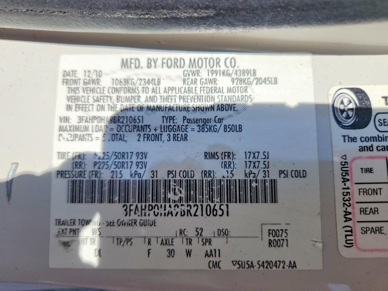 2011 FORD FUSION