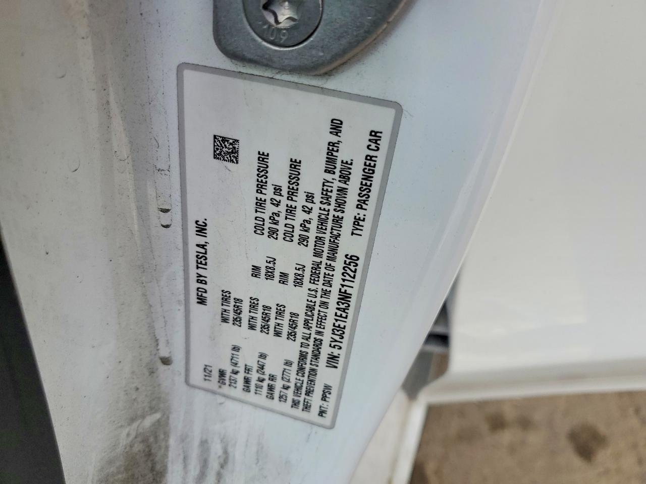 2022 TESLA MODEL 3