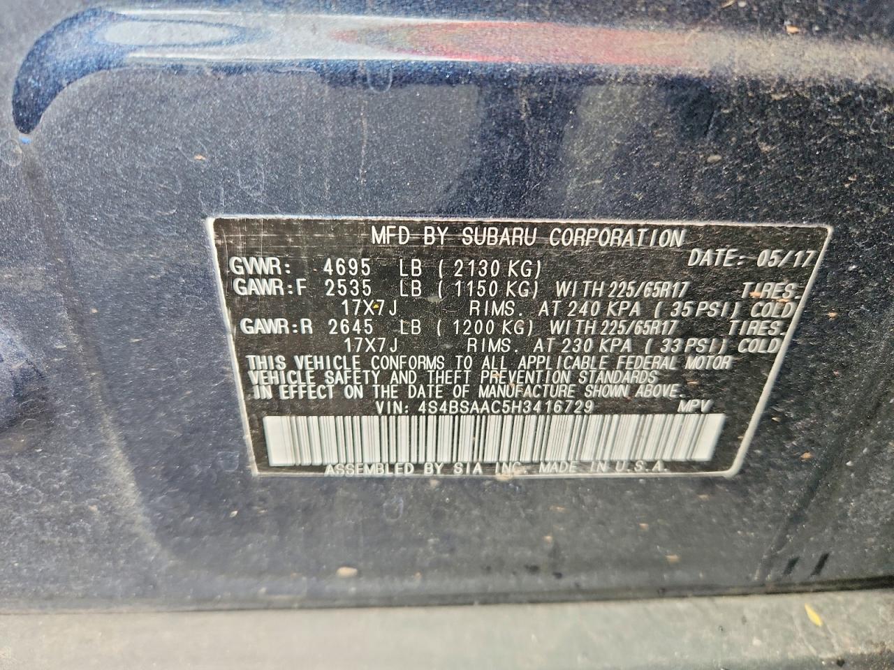 2017 SUBARU OUTBACK